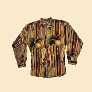 Vintage 80s/90s abstract Monzini Collection shirt, size 2X orange/black top